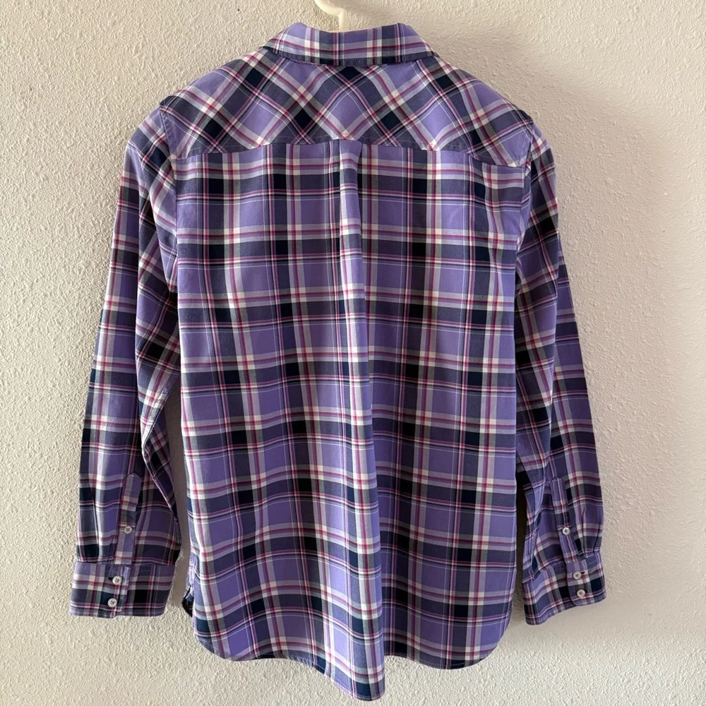 Talbots Plaid Button Up Shirt Purple Navy Cotton Long Sleeve Women’s Size L - Picture 2 of 11
